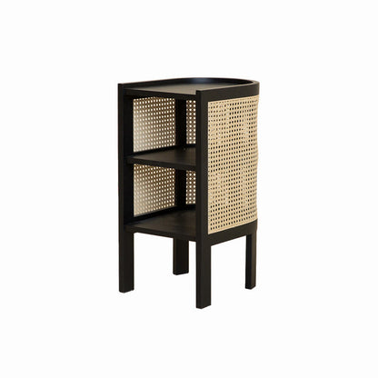 Modern Minimalist Curved Rectangular Ash Wood Rattan Weaving End Table 3-Tier For Living Room