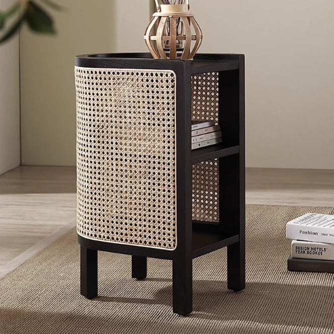 Modern Minimalist Curved Rectangular Ash Wood Rattan Weaving End Table 3-Tier For Living Room