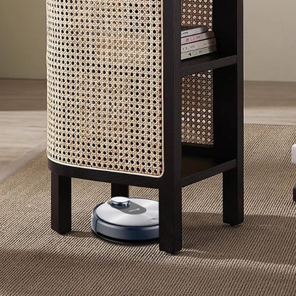 Modern Minimalist Curved Rectangular Ash Wood Rattan Weaving End Table 3-Tier For Living Room