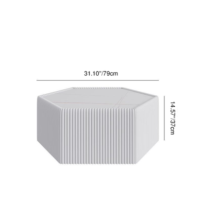 Modern Minimalist Hexagon Stone Slab Faux Leather MDF Eucalyptus Wood Coffee Table For Living Room