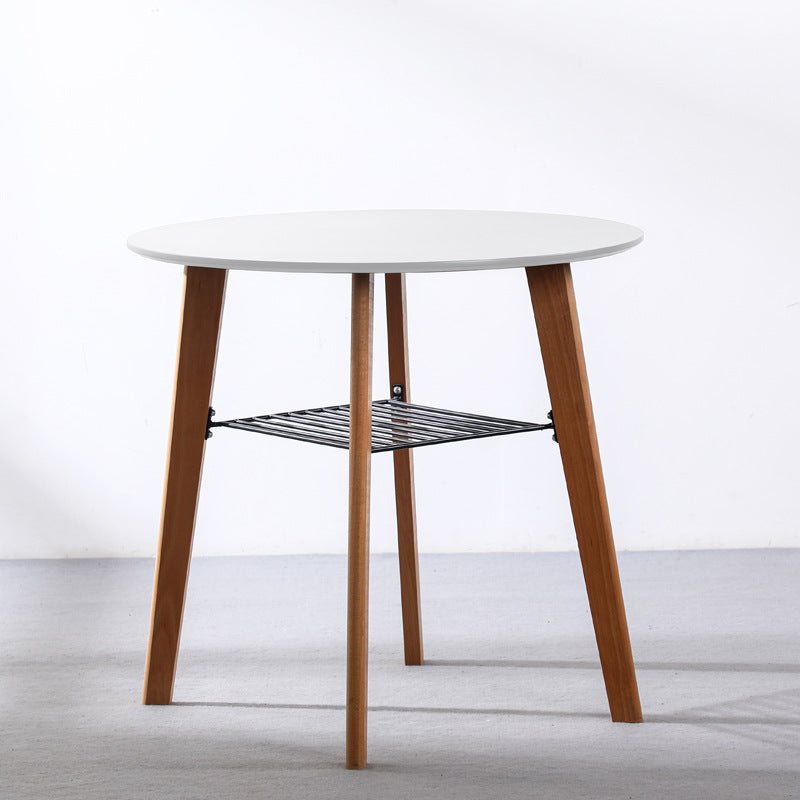 Contemporary Nordic Round MDF Beech Wood Iron Dining Table 2-Tier For 3-4 Seats