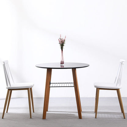 Contemporary Nordic Round MDF Beech Wood Iron Dining Table 2-Tier For 3-4 Seats