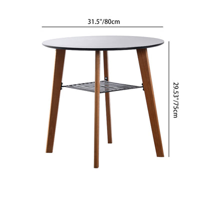Contemporary Nordic Round MDF Beech Wood Iron Dining Table 2-Tier For 3-4 Seats