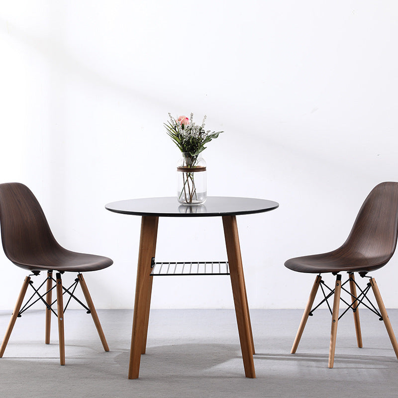 Contemporary Nordic Round MDF Beech Wood Iron Dining Table 2-Tier For 3-4 Seats
