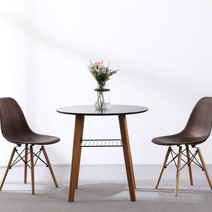 Contemporary Nordic Round MDF Beech Wood Iron Dining Table 2-Tier For 3-4 Seats