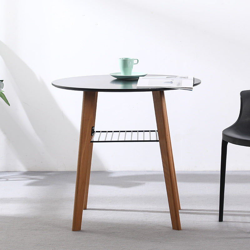 Contemporary Nordic Round MDF Beech Wood Iron Dining Table 2-Tier For 3-4 Seats