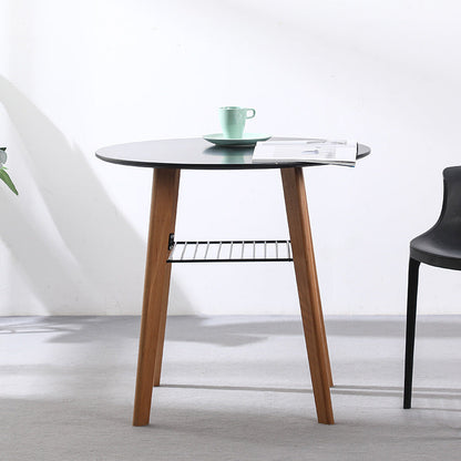 Contemporary Nordic Round MDF Beech Wood Iron Dining Table 2-Tier For 3-4 Seats