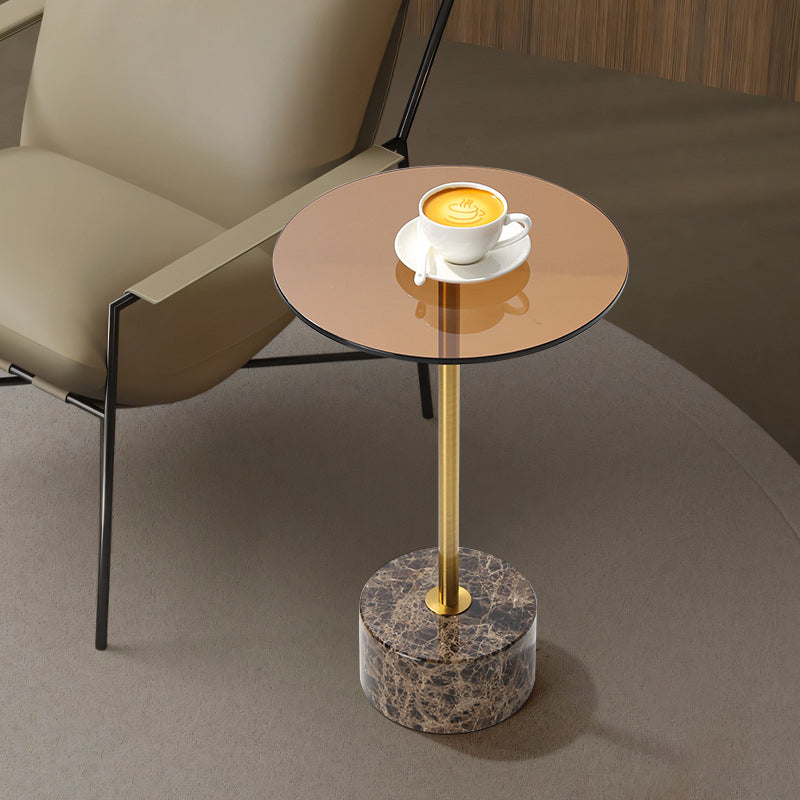 Modern Luxury Round Tempered Glass Marble Stainless Steel Coffee Table For Living Room