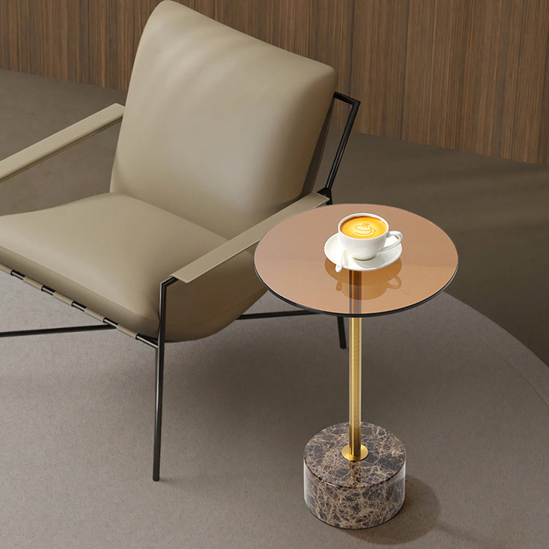 Modern Luxury Round Tempered Glass Marble Stainless Steel Coffee Table For Living Room