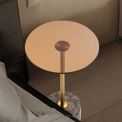Modern Luxury Round Tempered Glass Marble Stainless Steel Coffee Table For Living Room