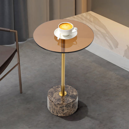 Modern Luxury Round Tempered Glass Marble Stainless Steel Coffee Table For Living Room