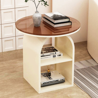 Modern Minimalist Round Glass Iron Coffee Table 3-Tier For Living Room