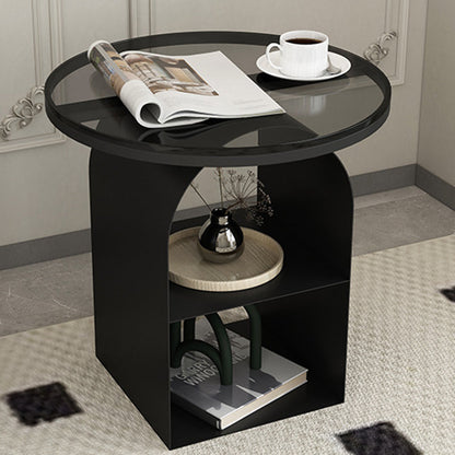 Modern Minimalist Round Glass Iron Coffee Table 3-Tier For Living Room