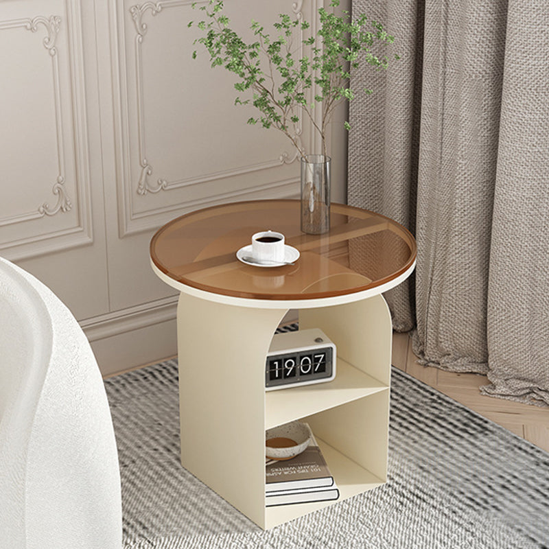 Modern Minimalist Round Glass Iron Coffee Table 3-Tier For Living Room
