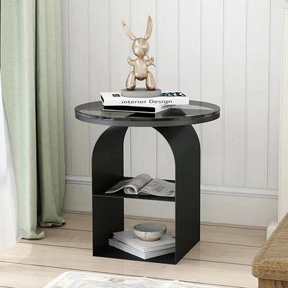Modern Minimalist Round Glass Iron Coffee Table 3-Tier For Living Room