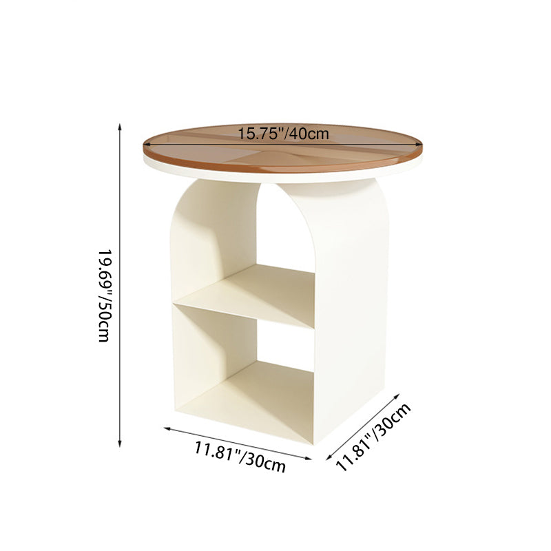 Modern Minimalist Round Glass Iron Coffee Table 3-Tier For Living Room