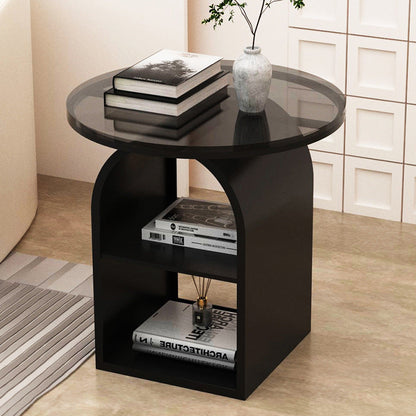 Modern Minimalist Round Glass Iron Coffee Table 3-Tier For Living Room