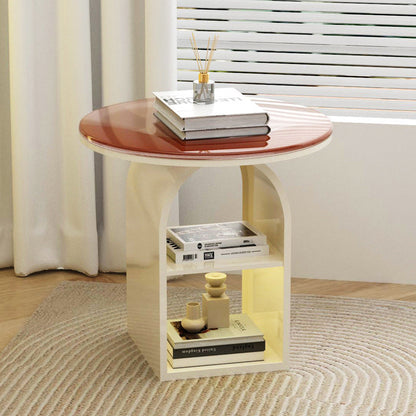 Modern Minimalist Round Glass Iron Coffee Table 3-Tier For Living Room