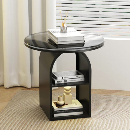 Modern Minimalist Round Glass Iron Coffee Table 3-Tier For Living Room