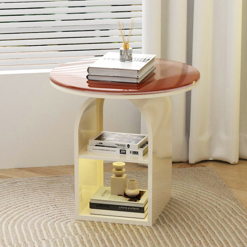 Modern Minimalist Round Glass Iron Coffee Table 3-Tier For Living Room