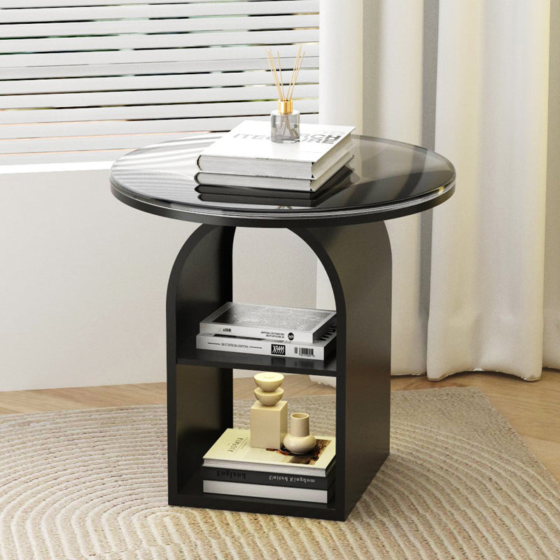 Modern Minimalist Round Glass Iron Coffee Table 3-Tier For Living Room
