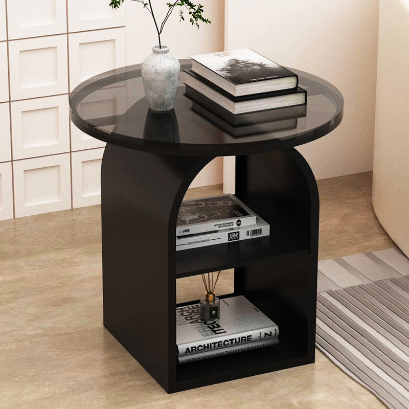 Modern Minimalist Round Glass Iron Coffee Table 3-Tier For Living Room