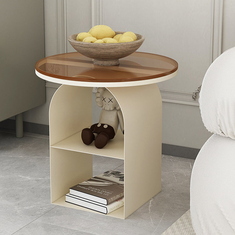 Modern Minimalist Round Glass Iron Coffee Table 3-Tier For Living Room