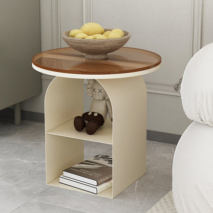 Modern Minimalist Round Glass Iron Coffee Table 3-Tier For Living Room