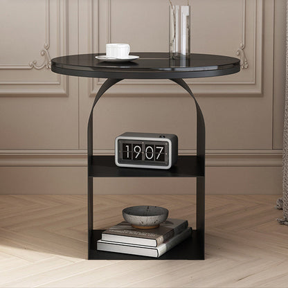 Modern Minimalist Round Glass Iron Coffee Table 3-Tier For Living Room