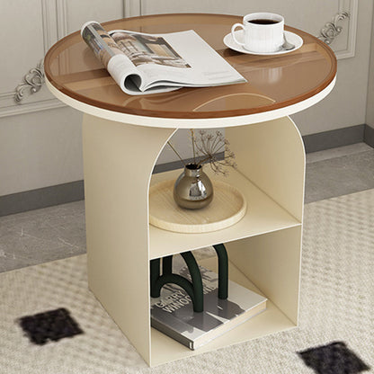 Modern Minimalist Round Glass Iron Coffee Table 3-Tier For Living Room