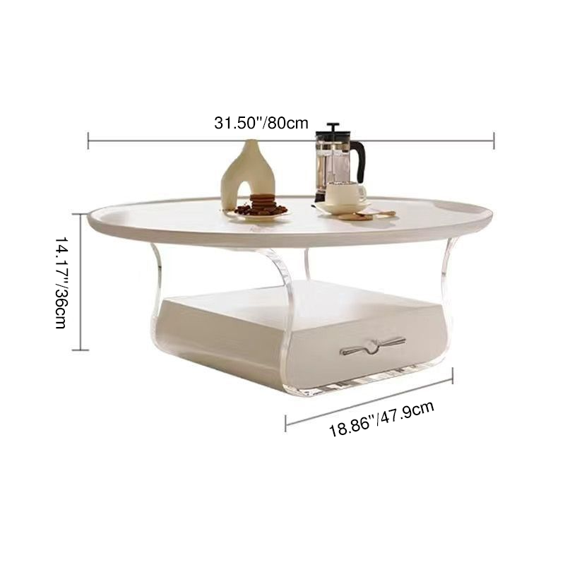 Modern Minimalist Round MDF Solid Wood Acrylic Coffee Table 1-Drawer For Living Room