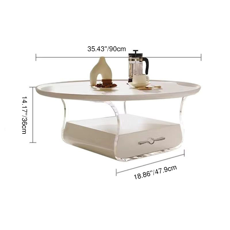 Modern Minimalist Round MDF Solid Wood Acrylic Coffee Table 1-Drawer For Living Room