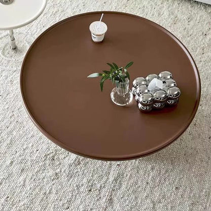Modern Minimalist Round MDF Solid Wood Acrylic Coffee Table 1-Drawer For Living Room