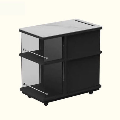 Modern Minimalist Rectangular Solid Wood Plywood Glass Stainless Steel Removable Partition Movable End Table 4-Cabinet For Living Room