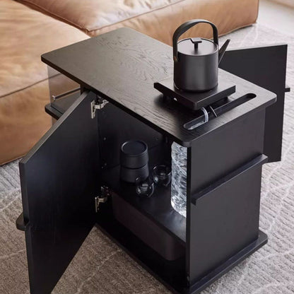 Modern Minimalist Rectangular Solid Wood Plywood Glass Stainless Steel Removable Partition Movable End Table 4-Cabinet For Living Room