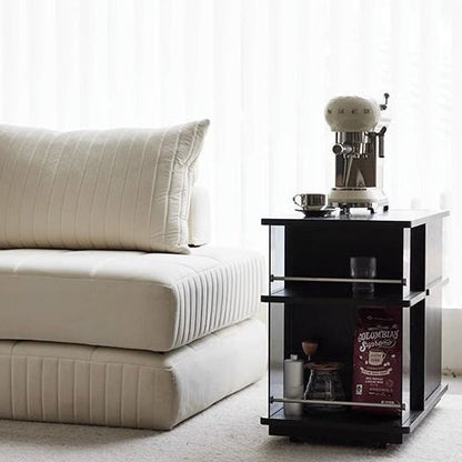 Modern Minimalist Rectangular Solid Wood Plywood Glass Stainless Steel Removable Partition Movable End Table 4-Cabinet For Living Room