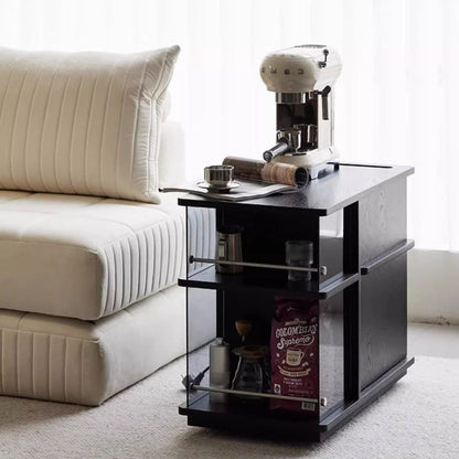 Modern Minimalist Rectangular Solid Wood Plywood Glass Stainless Steel Removable Partition Movable End Table 4-Cabinet For Living Room