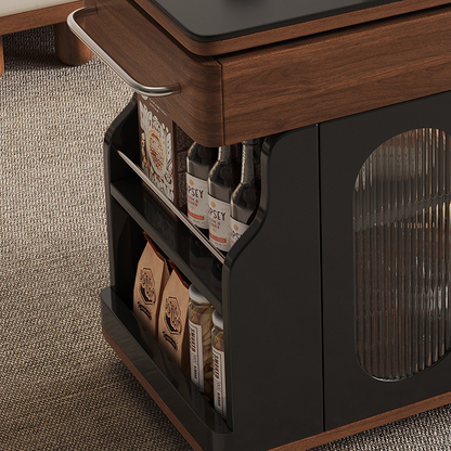 Modern Minimalist Rectangular Solid Wood Eco Board Iron Stainless Steel 360°Swivel Height Adjustable Movable End Table 7-Cabinet For Living Room