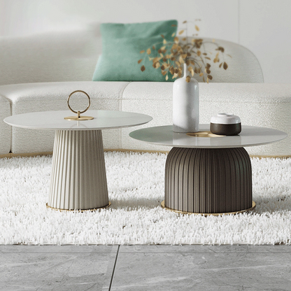 Contemporary Nordic Round Ceramic Titanium Stainless Steel Carbon Steel Microfiber Leather Coffee Table For Living Room