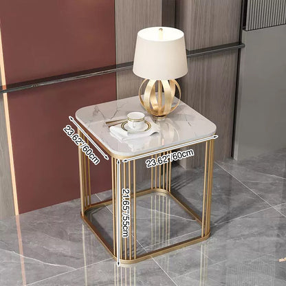 Contemporary Luxury Square Stone Slab Iron End Table For Living Room