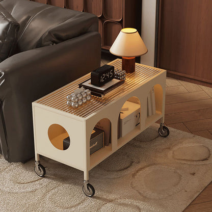 Modern Minimalist Rectangular Tempered Glass Iron Movable End Table 2-Tier For Living Room