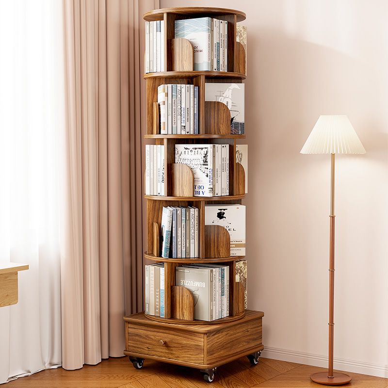 Modern Minimalist Round MDF 360°Swivel Movable Bookshelf 4/5-Tier For Living Room