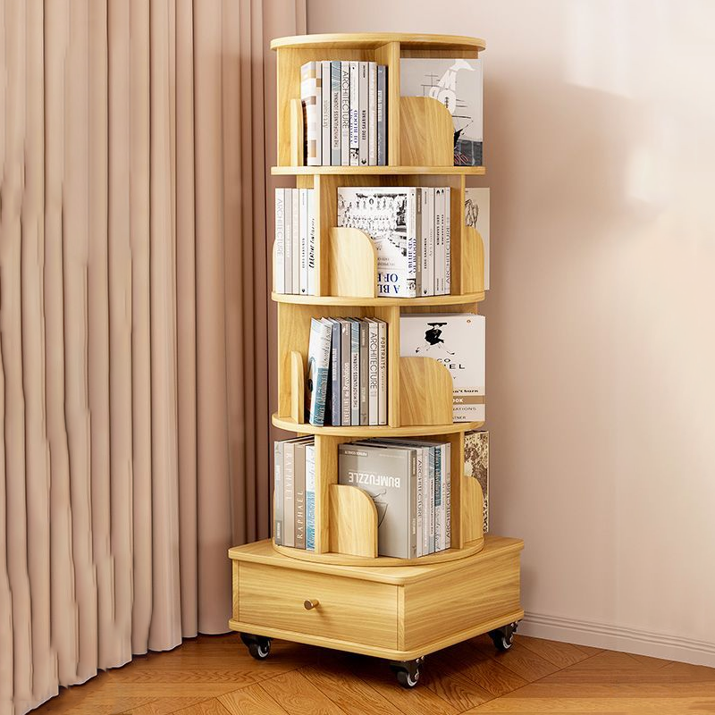 Modern Minimalist Round MDF 360°Swivel Movable Bookshelf 4/5-Tier For Living Room