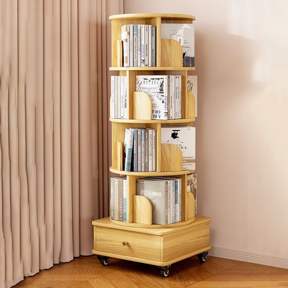 Modern Minimalist Round MDF 360°Swivel Movable Bookshelf 4/5-Tier For Living Room