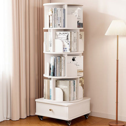 Modern Minimalist Round MDF 360°Swivel Movable Bookshelf 4/5-Tier For Living Room