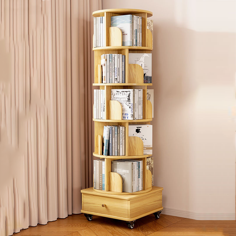 Modern Minimalist Round MDF 360°Swivel Movable Bookshelf 4/5-Tier For Living Room