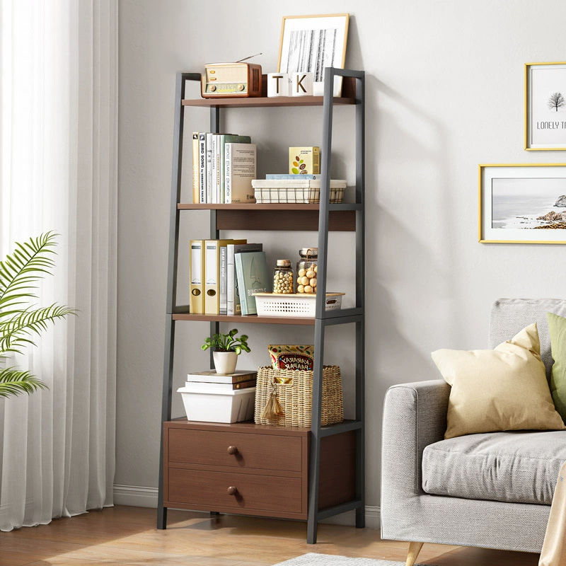 Modern Minimalist Rectangular MDF Steel Bookshelf 4-Tier For Living Room