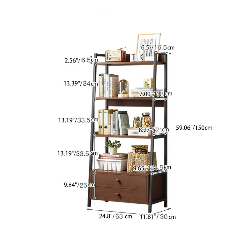 Modern Minimalist Rectangular MDF Steel Bookshelf 4-Tier For Living Room