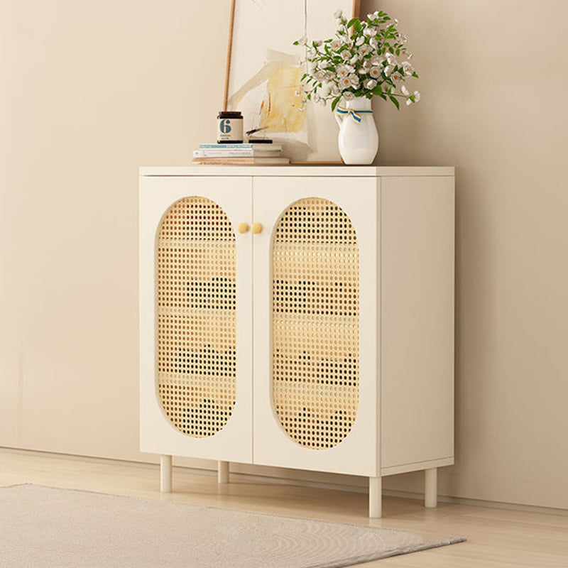 Modern Minimalist Rectangular Rattan Glass MDF Solid Wood Eco Board Weaving Shoe Storage 4-Tier For Entryways