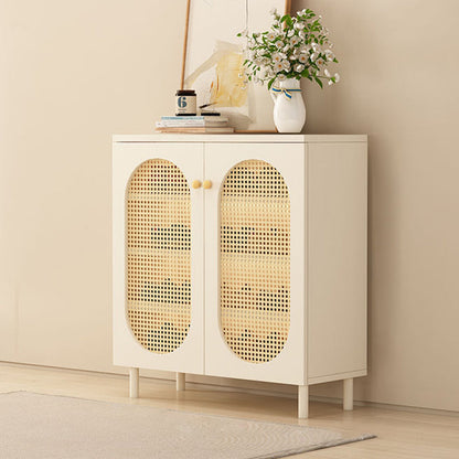 Modern Minimalist Rectangular Rattan Glass MDF Solid Wood Eco Board Weaving Shoe Storage 4-Tier For Entryways